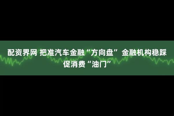 配资界网 把准汽车金融“方向盘” 金融机构稳踩促消费“油门”